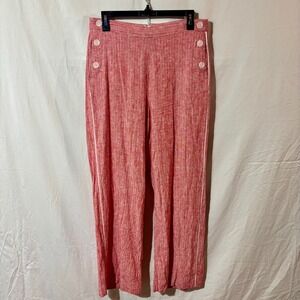 Banana Republic Linen Blend Red Striped Sailor Button Pant Cream Stripe Wide Leg